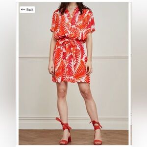 Fabienne Chapot Indy Shirt Dress Red Leaf Print Tie Waist EU 38